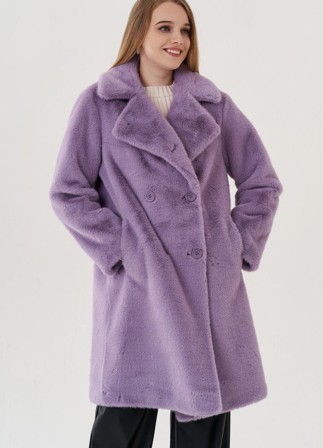 Женское пальто из эко меха на пуговицах модель № 25741 универмаг малина
