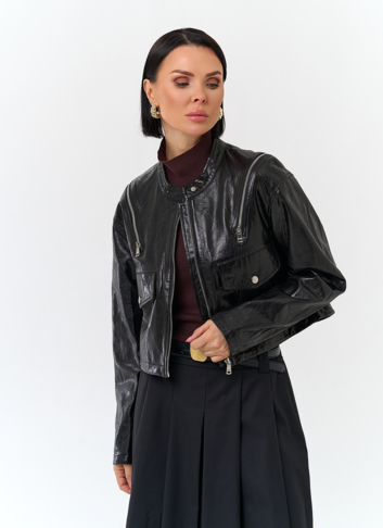 Куртка из натуральной кожи с декоративными молниями