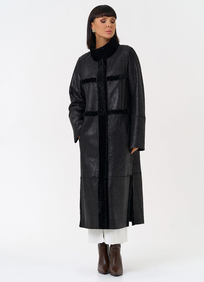 Женская двухсторонняя дубленка черного цвета модель № 31476 универмаг малина
