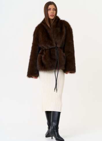 Женская шуба из эко меха с поясом