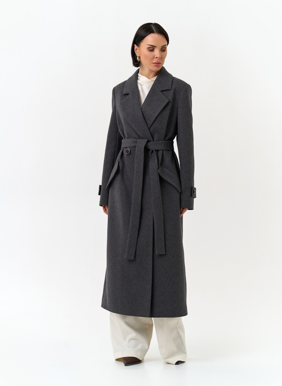 Женское длинное пальто с поясом