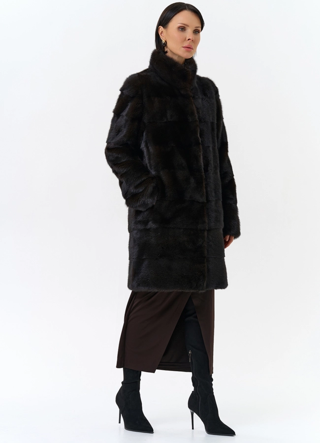 Поперечная шуба из норки модель № 25892 универмаг малина