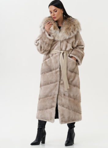 Женская норковая шуба с капюшоном из рыси