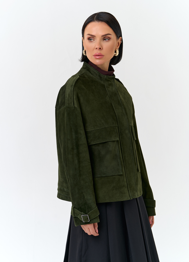 Женская куртка из натуральной замши зеленого цвета модель № 32727 универмаг малина