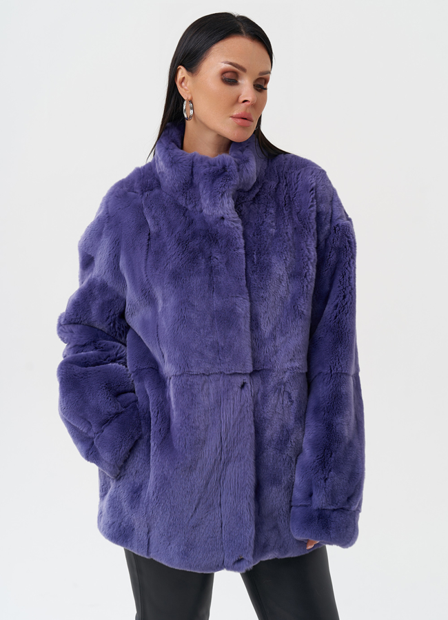 Яркая шуба из меха кролика модель № 27633 меха малина