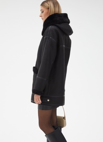 Женская удлиненная дубленка из эко кожи