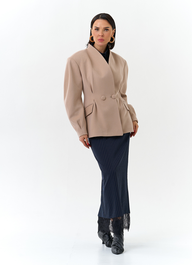 Женское укороченное пальто с акцентными рукавами модель № 32779 в кредит