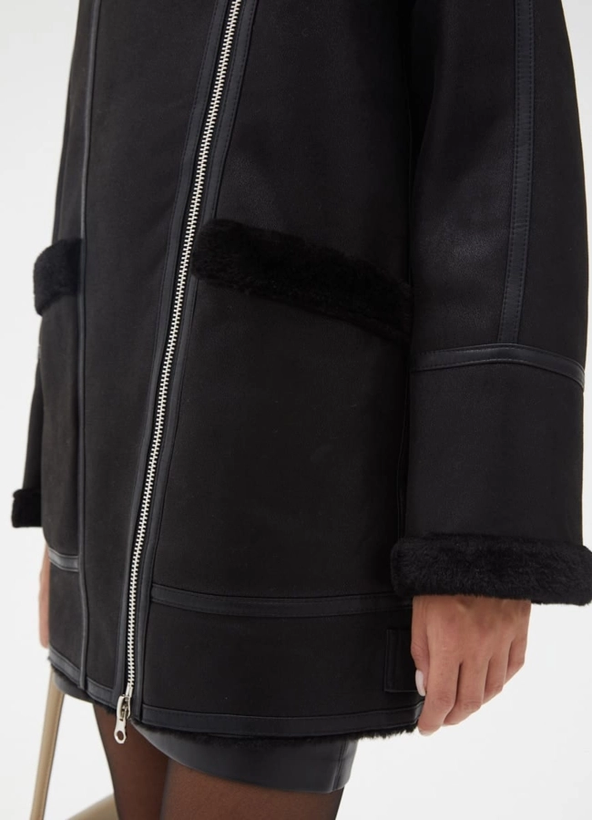 Женская удлиненная дубленка из эко кожи модель № 32022 универмаг малина