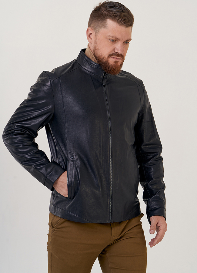 фото Куртка мужская из натуральной кожи с воротником стойкой  модель №  24366