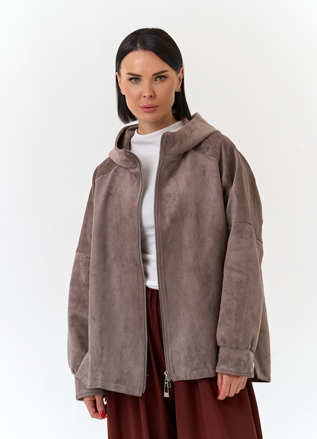 Женская куртка из эко замши с капюшоном модель № 32880 универмаг малина