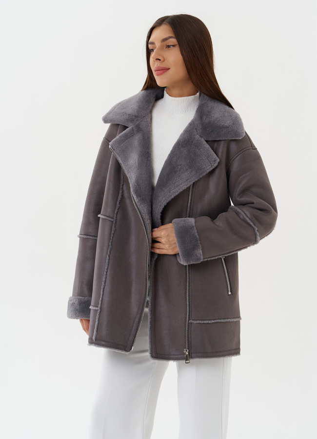 Женская дубленка из эко кожи модель № 27762 универмаг малина