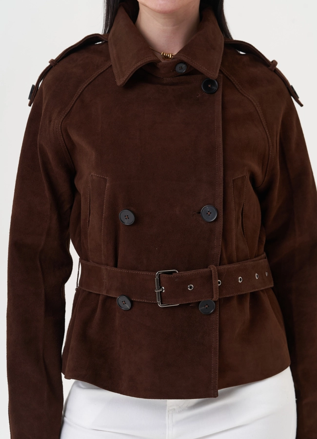 Женская куртка из замши с ремнем модель № 27195 универмаг малина