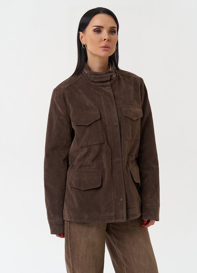 Женская парка из эко замши коричневого цвета модель № 30420 в кредит