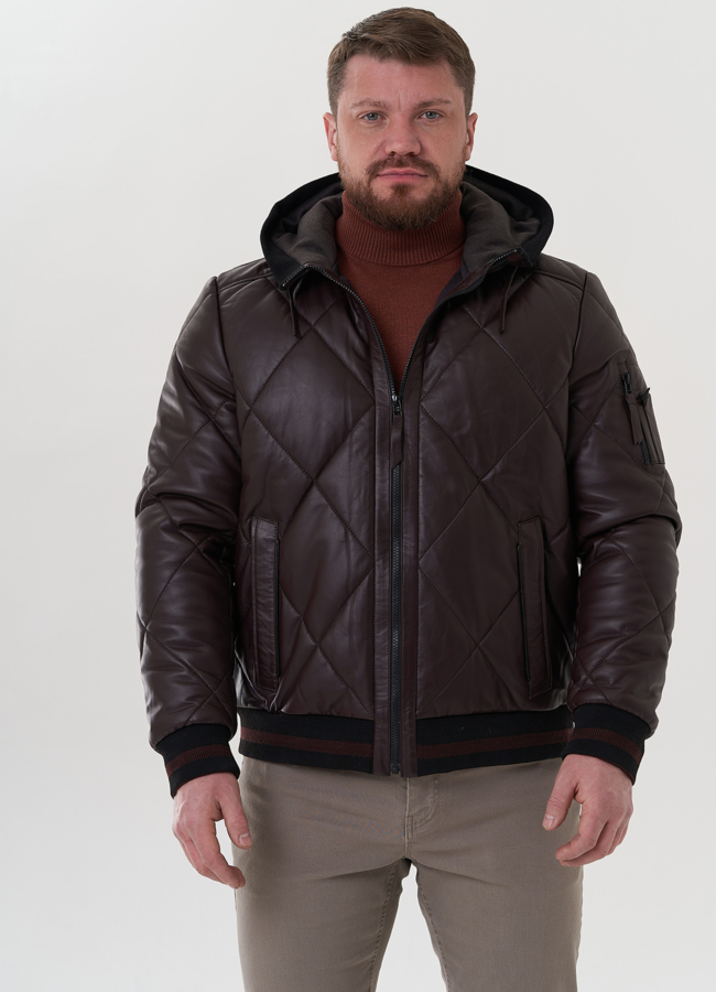 Куртка из натуральной кожи с капюшоном модель № 26996 в кредит