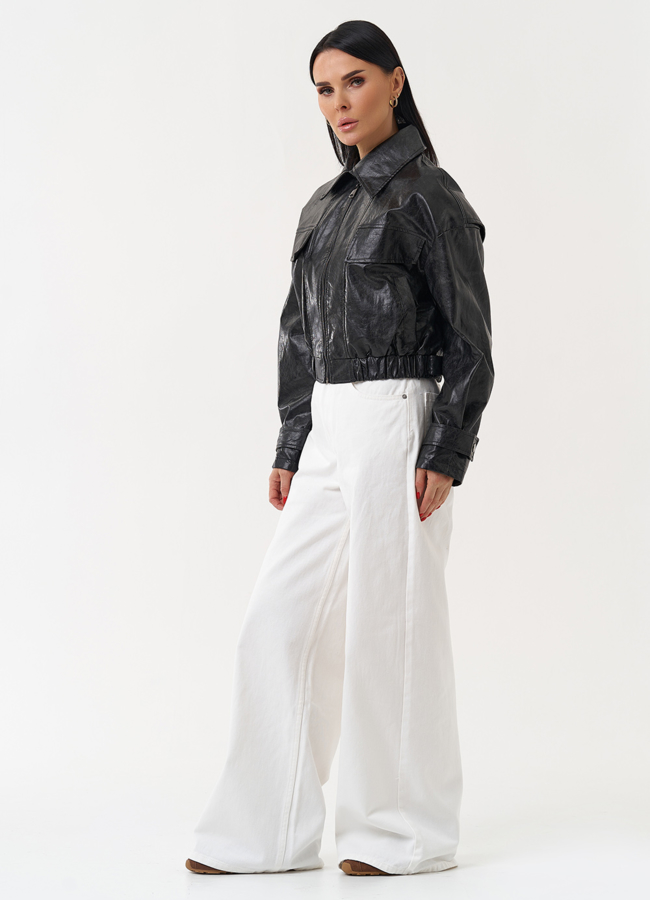 Куртка бомбер из эко кожи черного цвета модель № 30458 в рассрочку