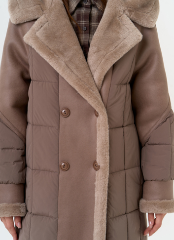 Комбинированный пуховик из эко кожи