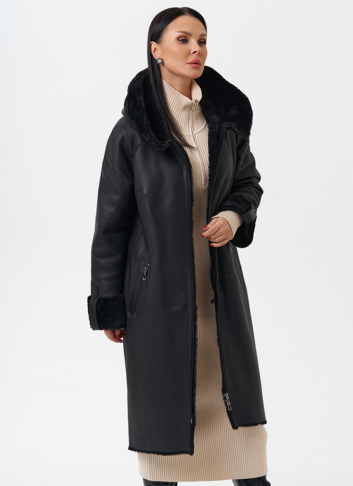 Натуральная дубленка с капюшоном