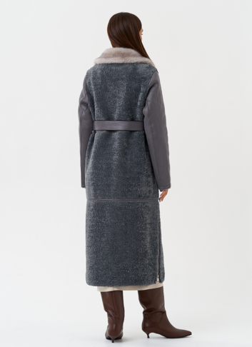 Длинная дубленка из эко кожи