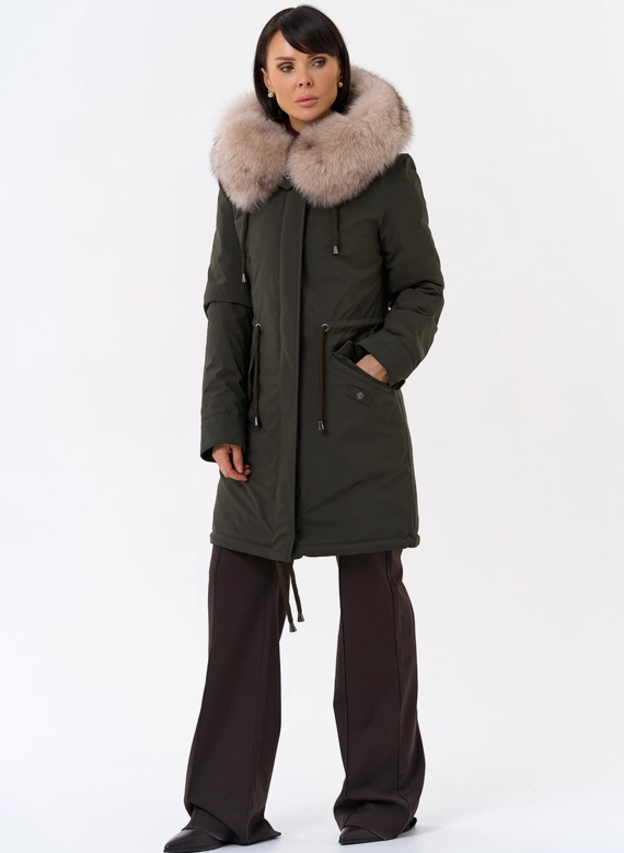 Женская парка с капюшоном из меха песца фото