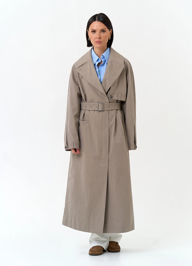 Женский длинный плащ с поясом модель № 33195 универмаг малина