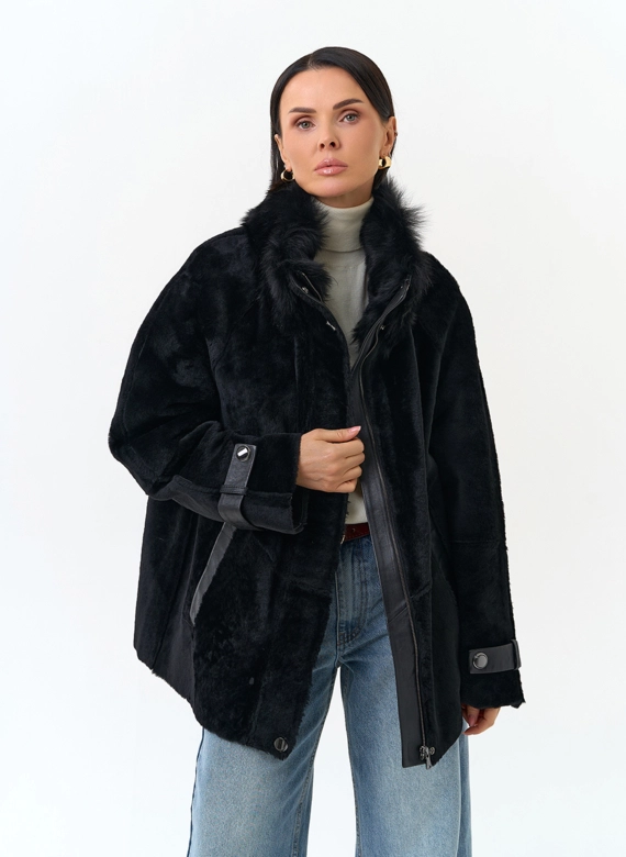 Женская дубленка с воротником стойкой фото