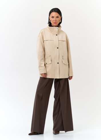 Женская светлая парка из эко замши