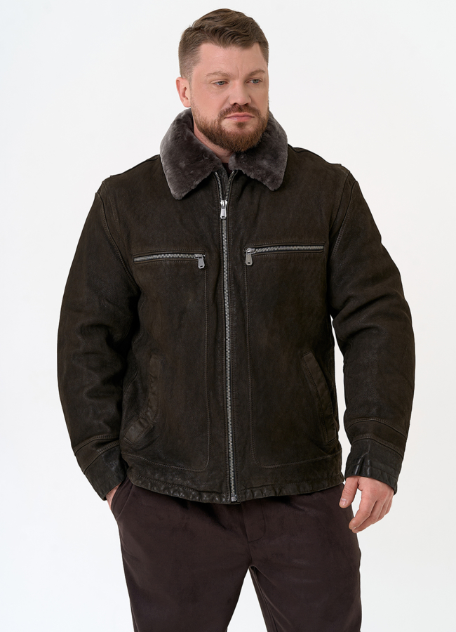 Куртка из натуральной кожи с отделкой из овчины модель № 31657 в рассрочку