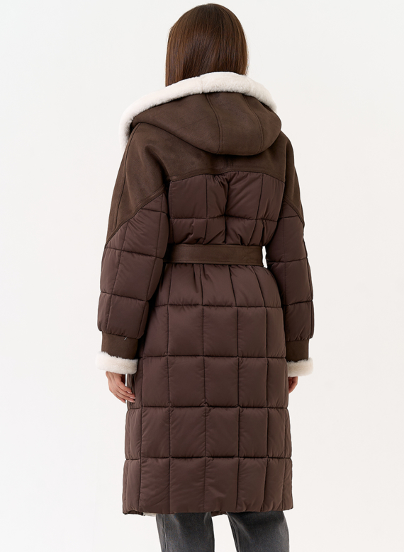 Комбинированный пуховик из эко кожи