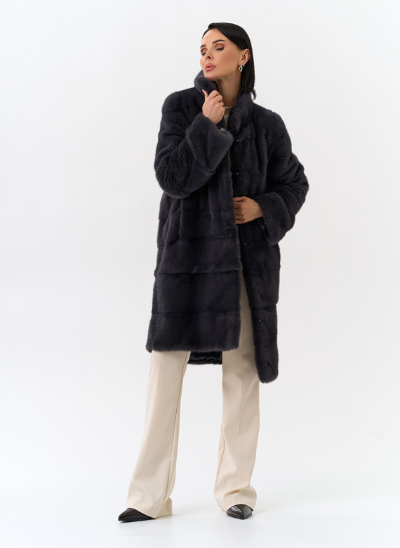 Норковая шуба трансформер, поперечная со стойкой