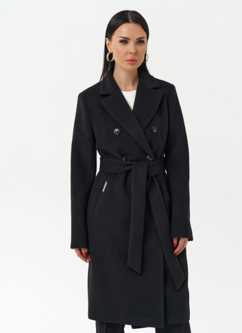 Женское двубортное пальто с поясом
