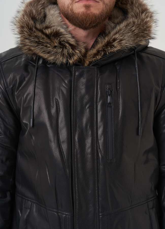 Мужская куртка с капюшоном на мехе из волка модель № 25614 универмаг малина