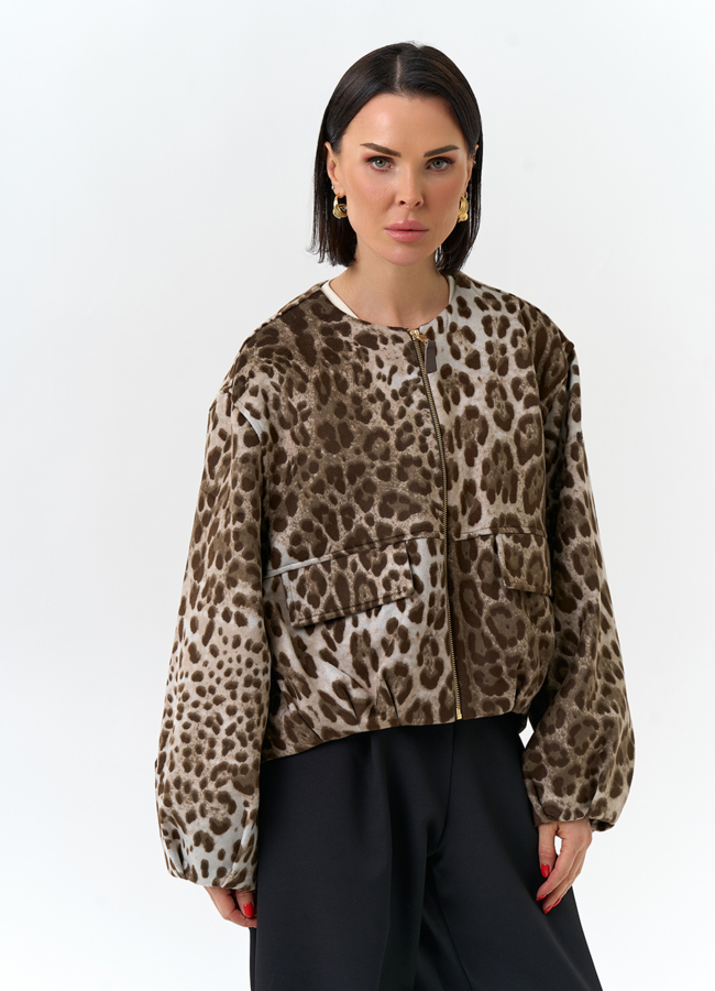 Женское укороченное пальто с анималистическим принтом модель № 32554 универмаг малина