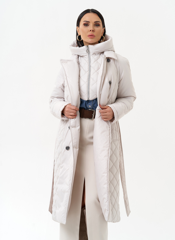 Женское утепленное пальто со съемным капюшоном