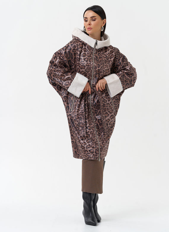 Женская дубленка из эко замши с поясом