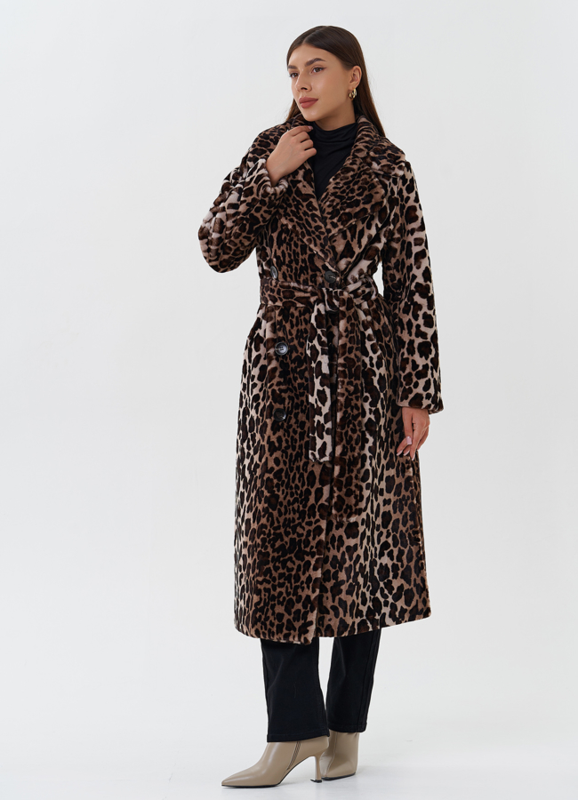 фото Пальто из эко меха с анималистичным принтом модель № 27685