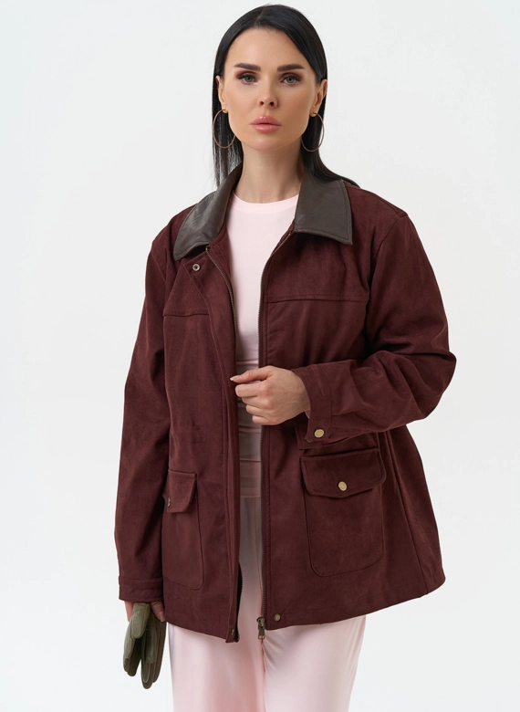 Женская парка из эко замши бордового цвета