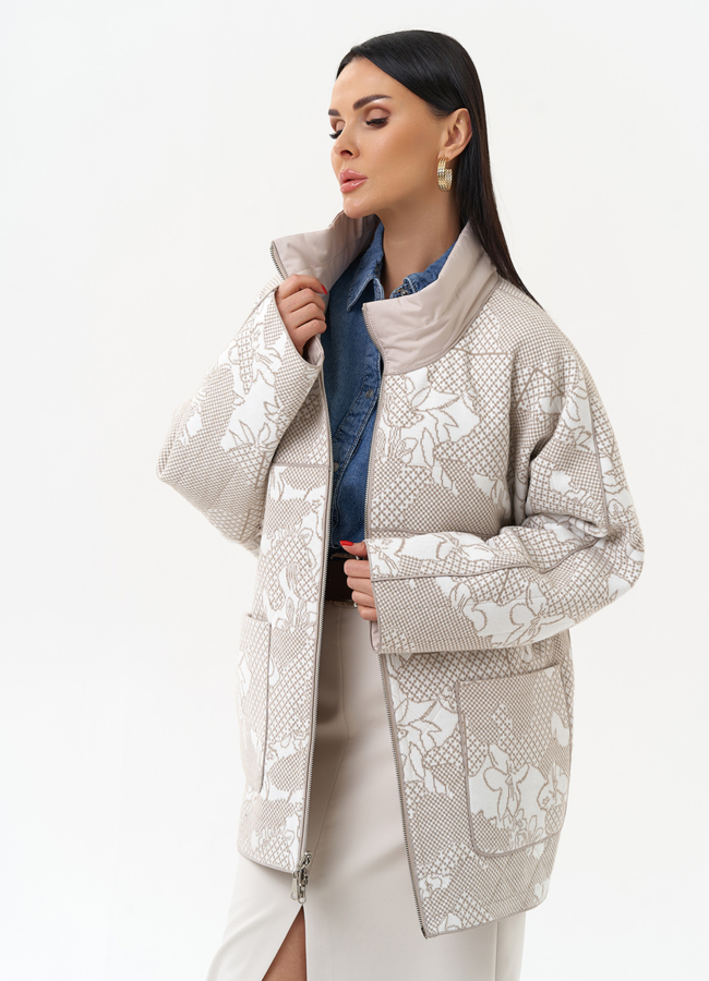 Женская двухсторонняя куртка с воротником стойкой модель № 30007 в кредит