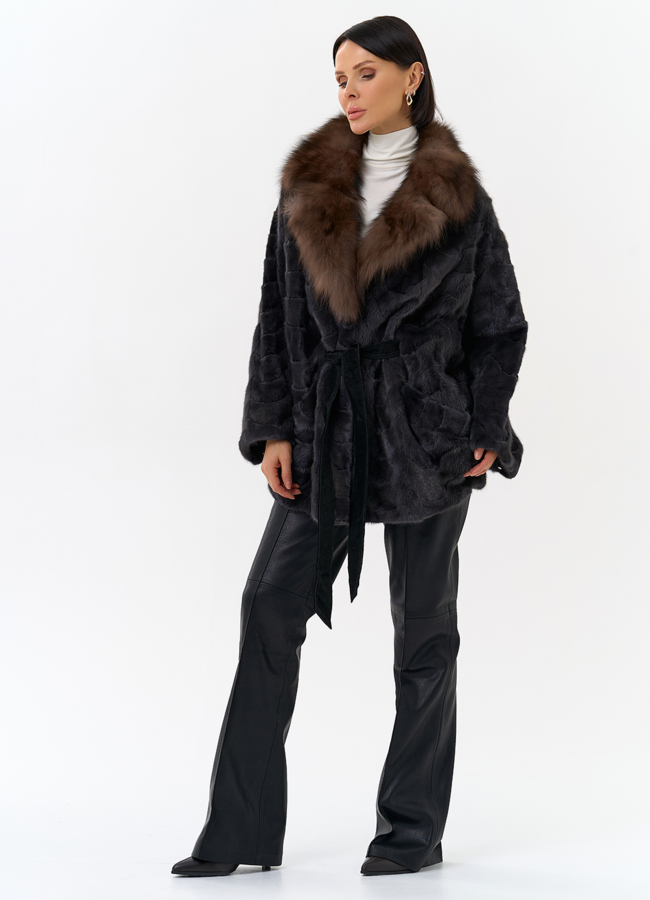 Шуба из меха норки с воротником из меха лисы модель № 31302 универмаг малина