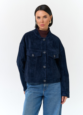 Женская куртка из натуральной замши синего цвета