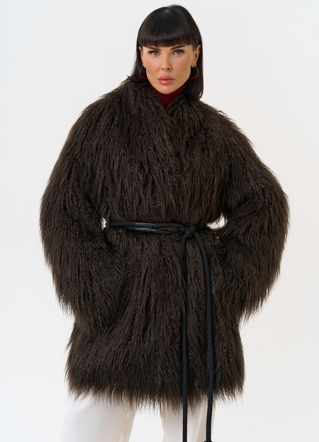 Женская шуба из эко меха коричневого цвета модель № 31530 универмаг малина