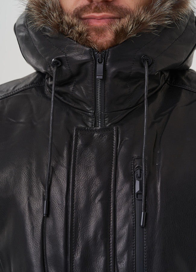 Мужская куртка с капюшоном на мехе из волка модель № 25614 универмаг малина