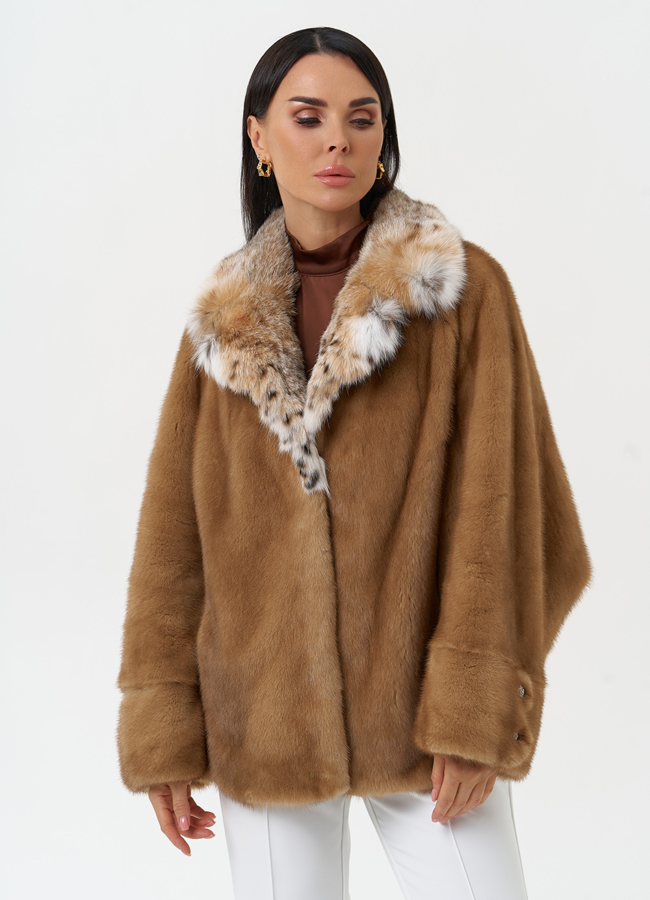 Куртка из меха норки с воротником их меха рыси модель № 31169 универмаг малина