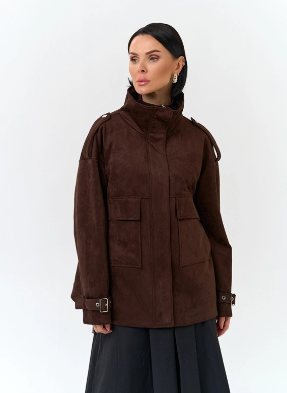 Женская куртка из эко замши с отделкой из эко меха