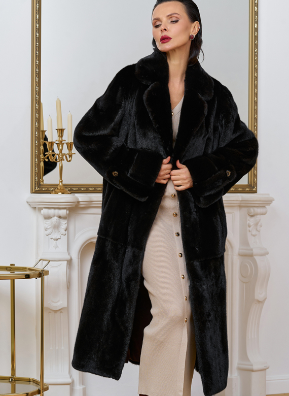 Женская шуба из меха норки blackglama с поясом