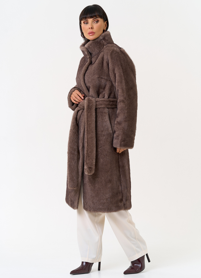 фото Женская шуба из эко меха с воротником стойкой модель № 31256