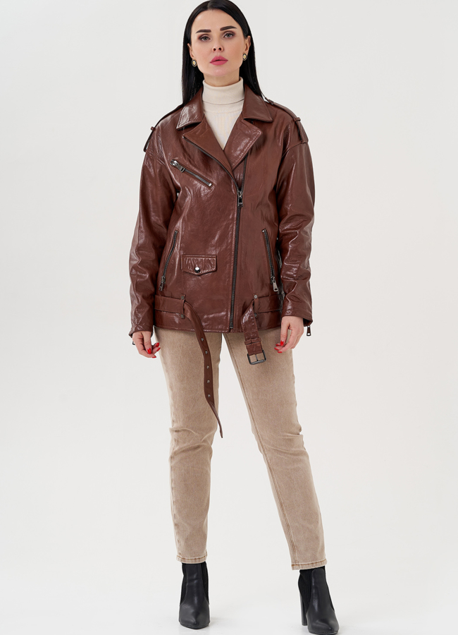 фото Куртка - косуха коричневого цвета модель № 24378