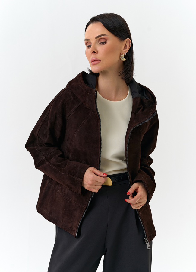 Женская куртка из натуральной замши с капюшоном модель № 32674 универмаг малина