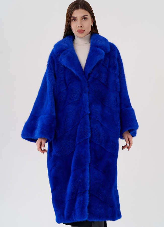 Норковая шуба с английским воротником  модель № 83359 меха малина