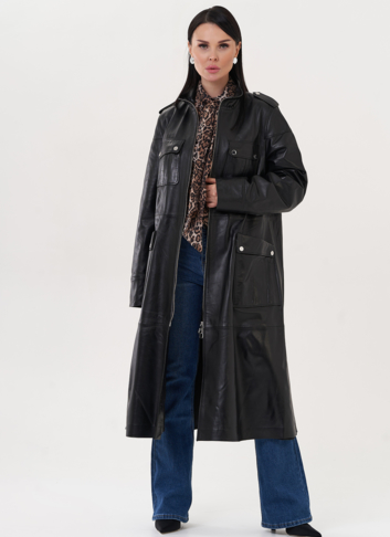 Плащ из натуральной кожи черного цвета