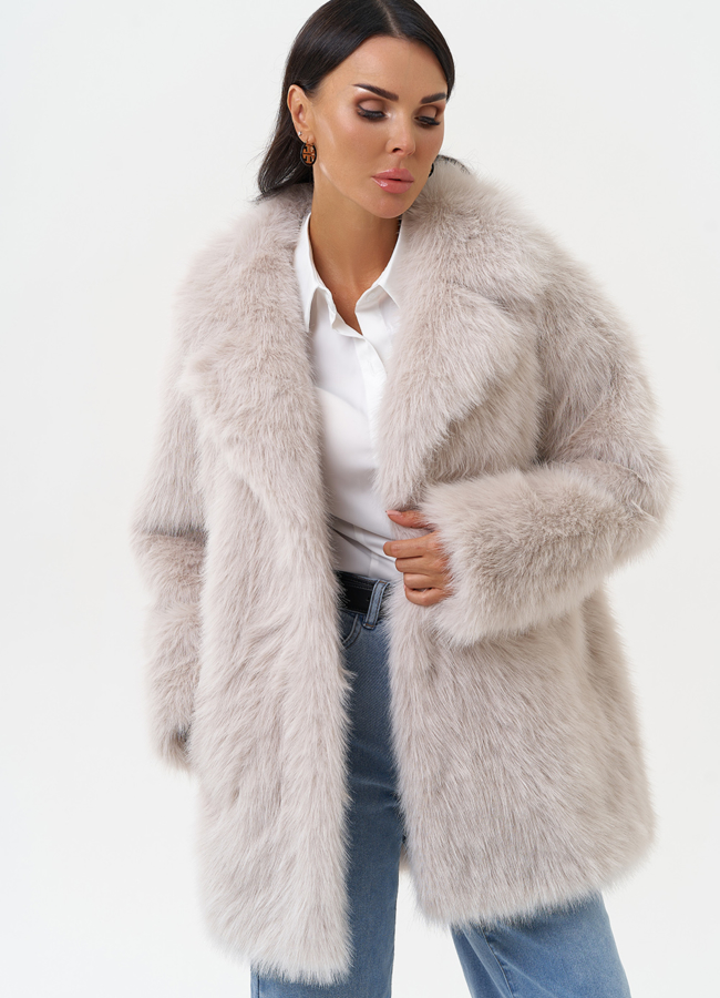 Женская шуба из эко меха в светло-сером цвете модель № 31242 универмаг малина